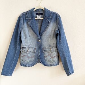 R.V.T. Jeans‎ Womens Jacket Ombre Blue  Denim Buttons Pockets Stitching M